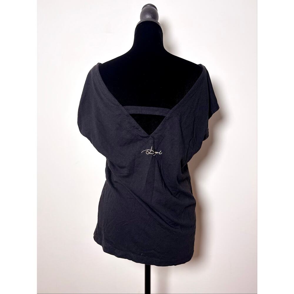 Desigual Black Abstract Sketch Print Red Glitter Heart Detail Top V Neck Back - Picture 4 of 5